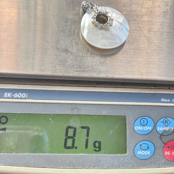 VTG Sterling Silver 925 Mother of Pearl Circle Pendant Size 1.75" Length - Picture 9 of 9